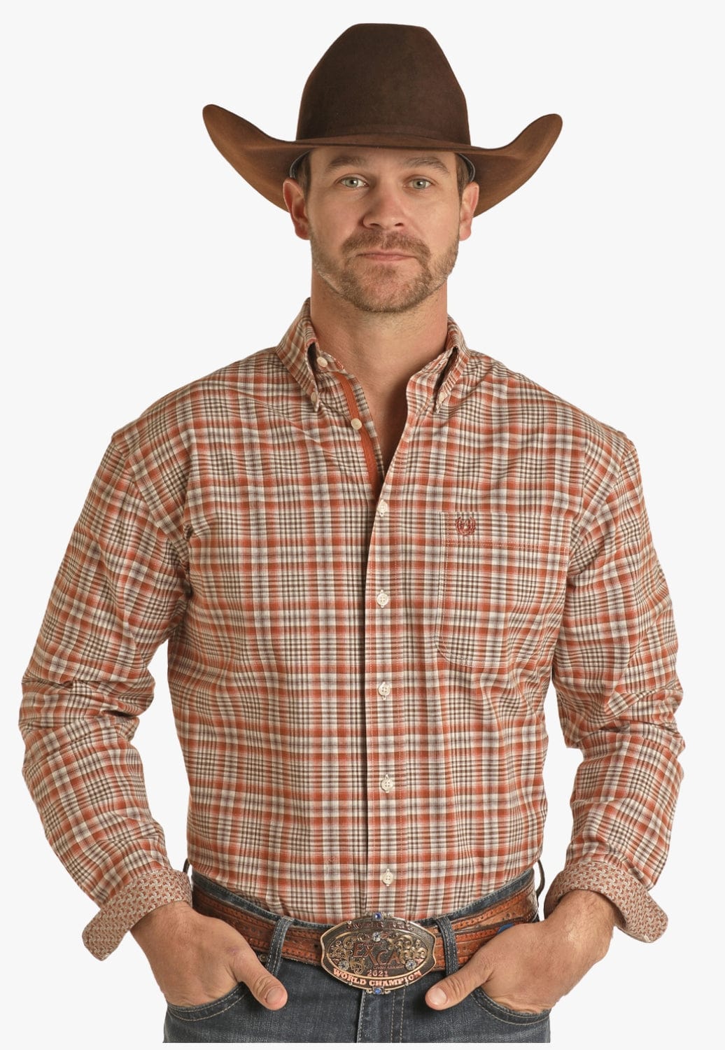 Rough Stock CLOTHING-Mens Long Sleeve Shirts Rough Stock Mens Plaid Button Down Long Sleeve Shirt