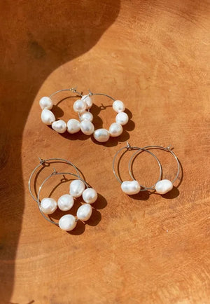 Treasure Chest Co. ACCESSORIES-Jewellery Silver Treasure Chest Co Gloria Single Pearl Hoops