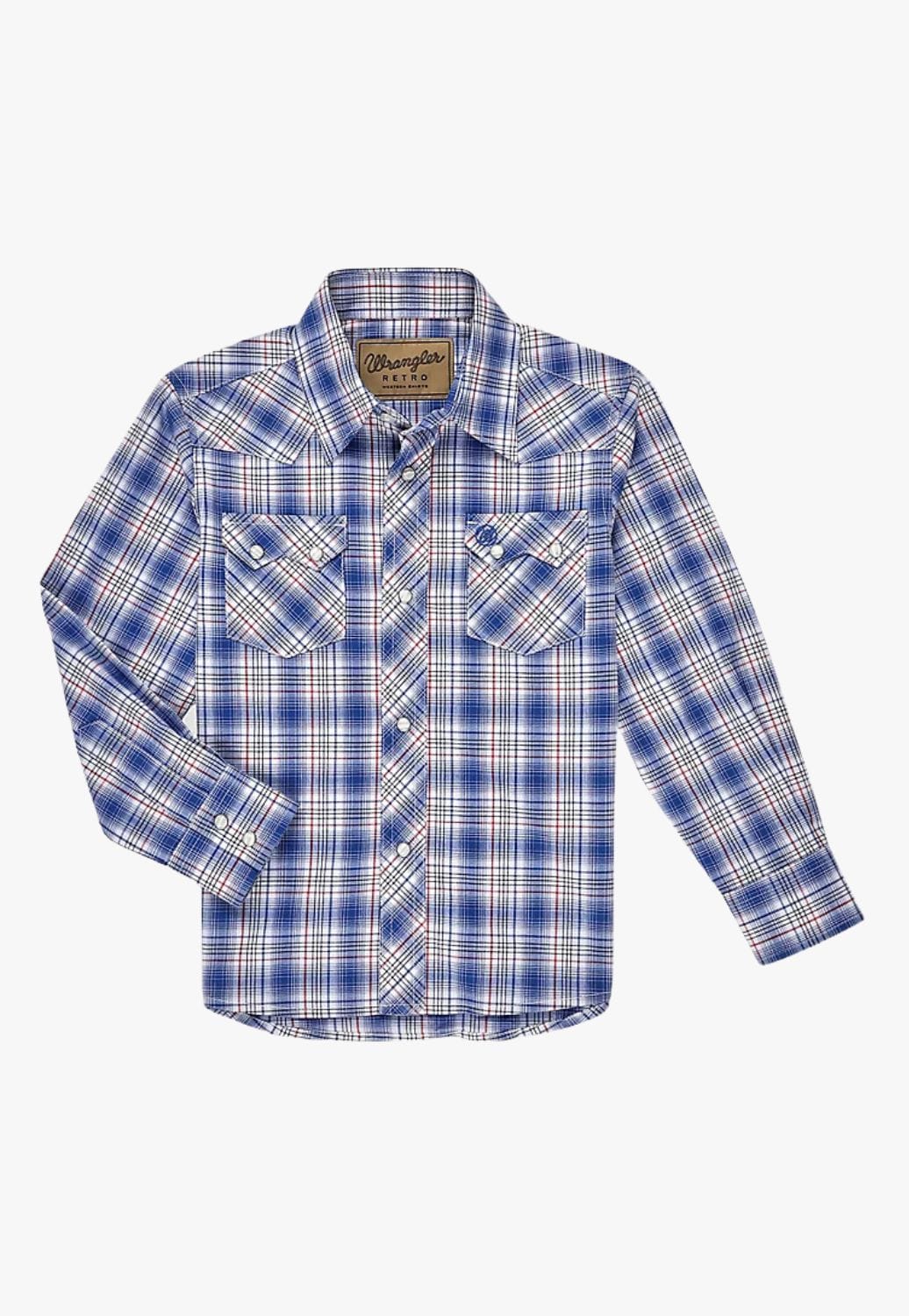 Wrangler CLOTHING-Boys Long Sleeve Shirts Wrangler Boys Plaid Snap Long Sleeve Shirt