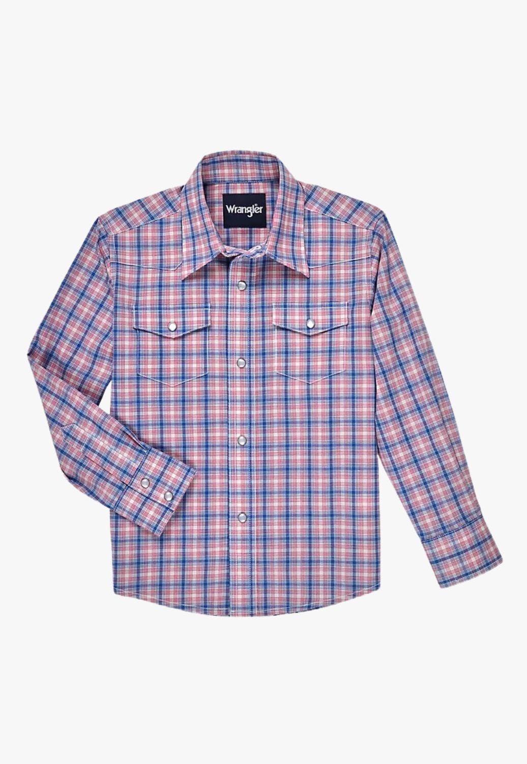 Wrangler CLOTHING-Boys Long Sleeve Shirts Wrangler Boys Wrinkle Resist Snap Long Sleeve Shirt
