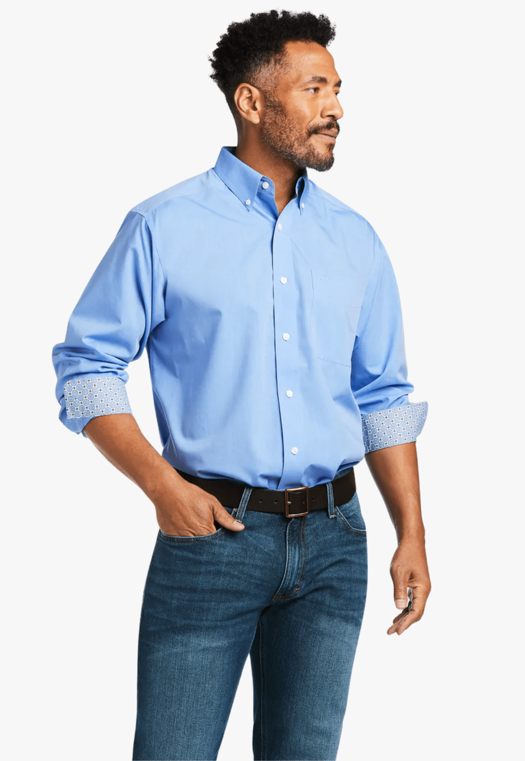 Ariat CLOTHING-Mens Long Sleeve Shirts Ariat Mens Wrinkle Free Solid Pinpoint Oxford Long Sleeve Shirt