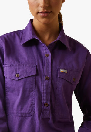 Ariat CLOTHING-Womens Long Sleeve Shirts Ariat Womens Rebar Half Button Long Sleeve Work Shirt