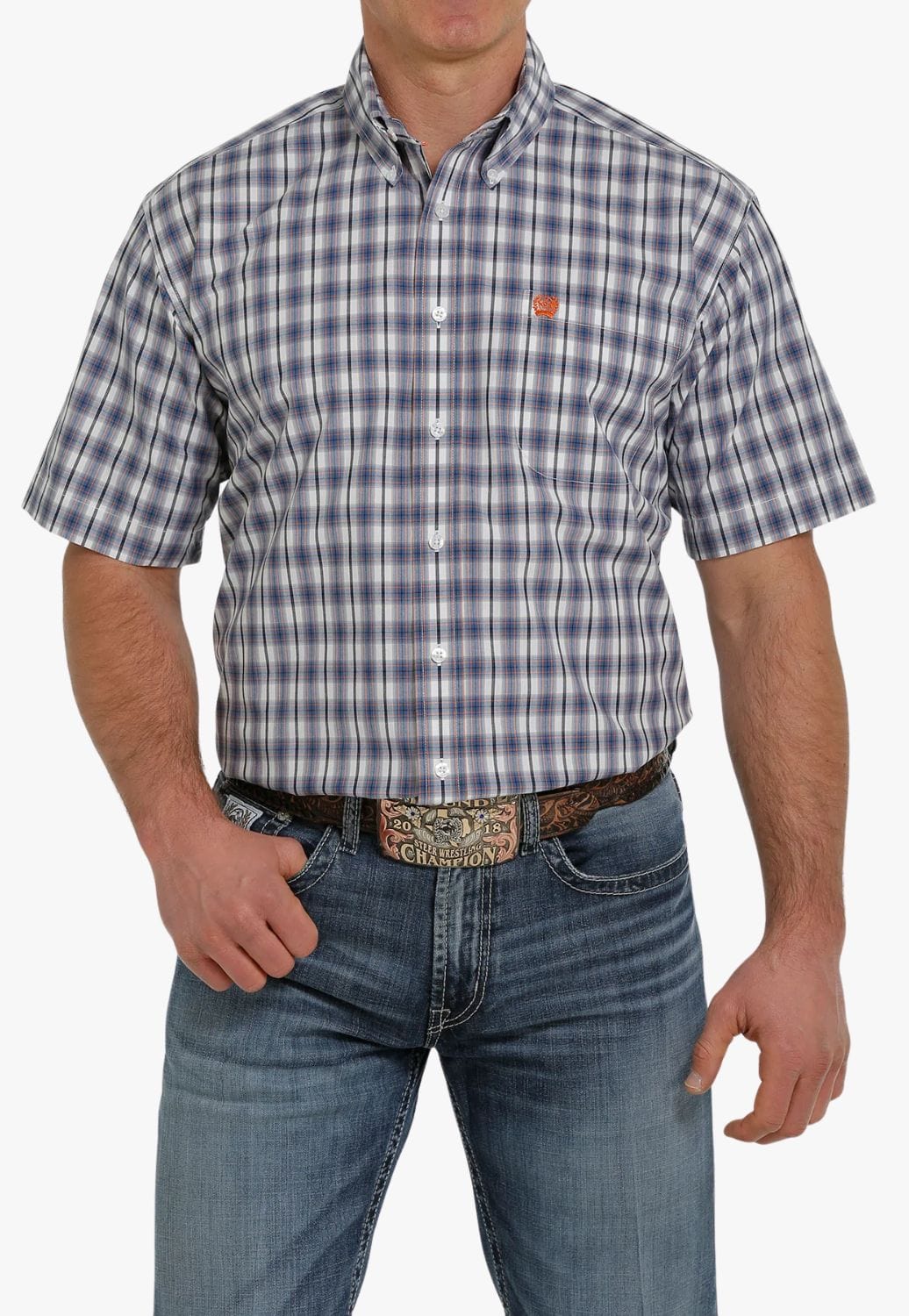 Cinch CLOTHING-Mens Short Sleeve Shirts Cinch Mens Plaid Button Down Short Sleeve Shirt