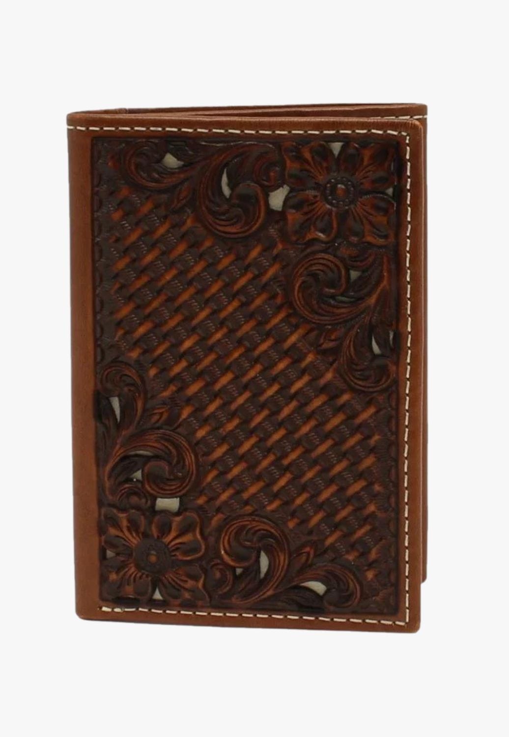 NOCONA ACCESSORIES-Mens Wallets Brown Nocona Basket Weave Trifold Wallet