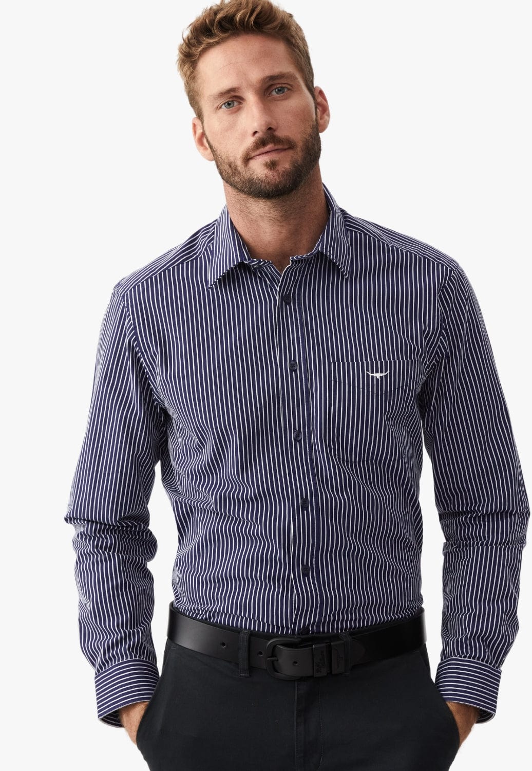 R.M. Williams CLOTHING-Mens Long Sleeve Shirts RM Williams Mens Collins Long Sleeve Shirt