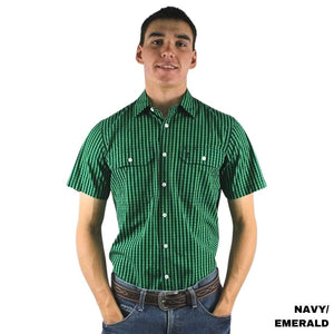 Ritemate CLOTHING-Mens Short Sleeve Shirts S / Navy/Emerald Ritemate Mens Short Sleeve Shirt