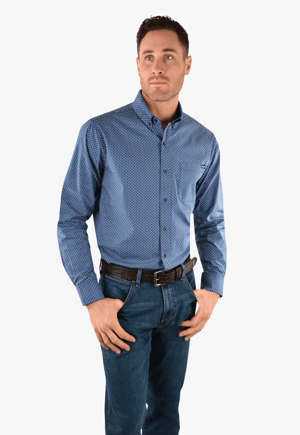Wrangler CLOTHING-Mens Long Sleeve Shirts Wrangler Mens Mason Print Button L/S Shirt