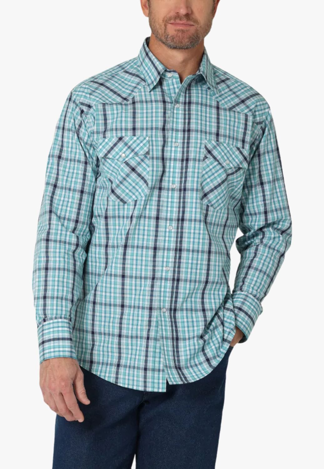 Wrangler CLOTHING-Mens Long Sleeve Shirts Wrangler Mens Silver Edition Western Long Sleeve Shirt